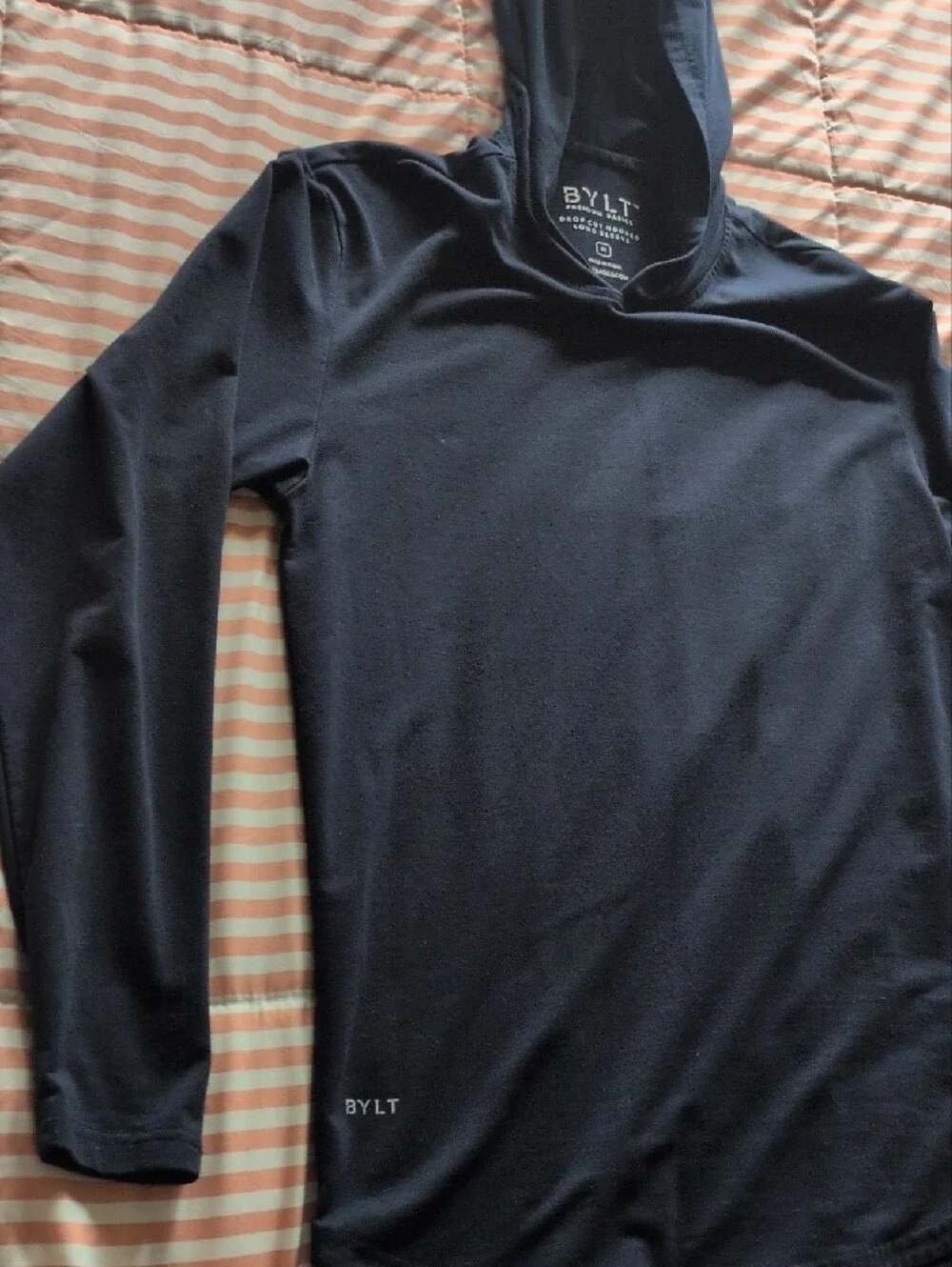 BYLT Basics Men’s Navy Drop Cut Hooded Long-Sleeve Pullover